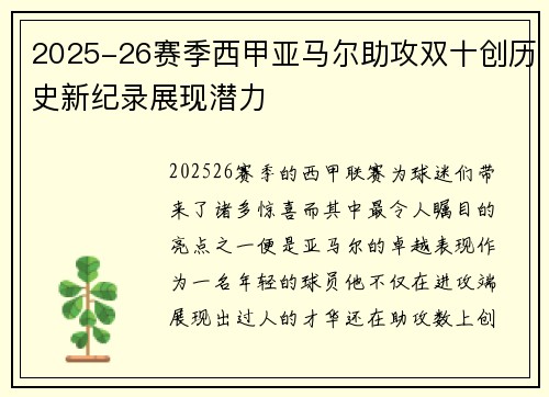 2025-26赛季西甲亚马尔助攻双十创历史新纪录展现潜力 2025-26赛季西甲亚马尔助攻双十创历史新纪录展现潜力